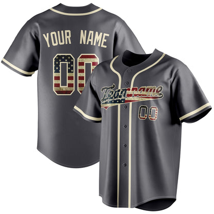 Personalized Steel Gray & Cream Vintage USA Flag Fan Baseball Jersey BB01240530CK296