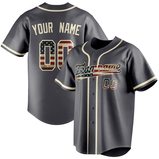 Personalized Steel Gray & Cream Vintage USA Flag Fan Baseball Jersey BB01240530CK296