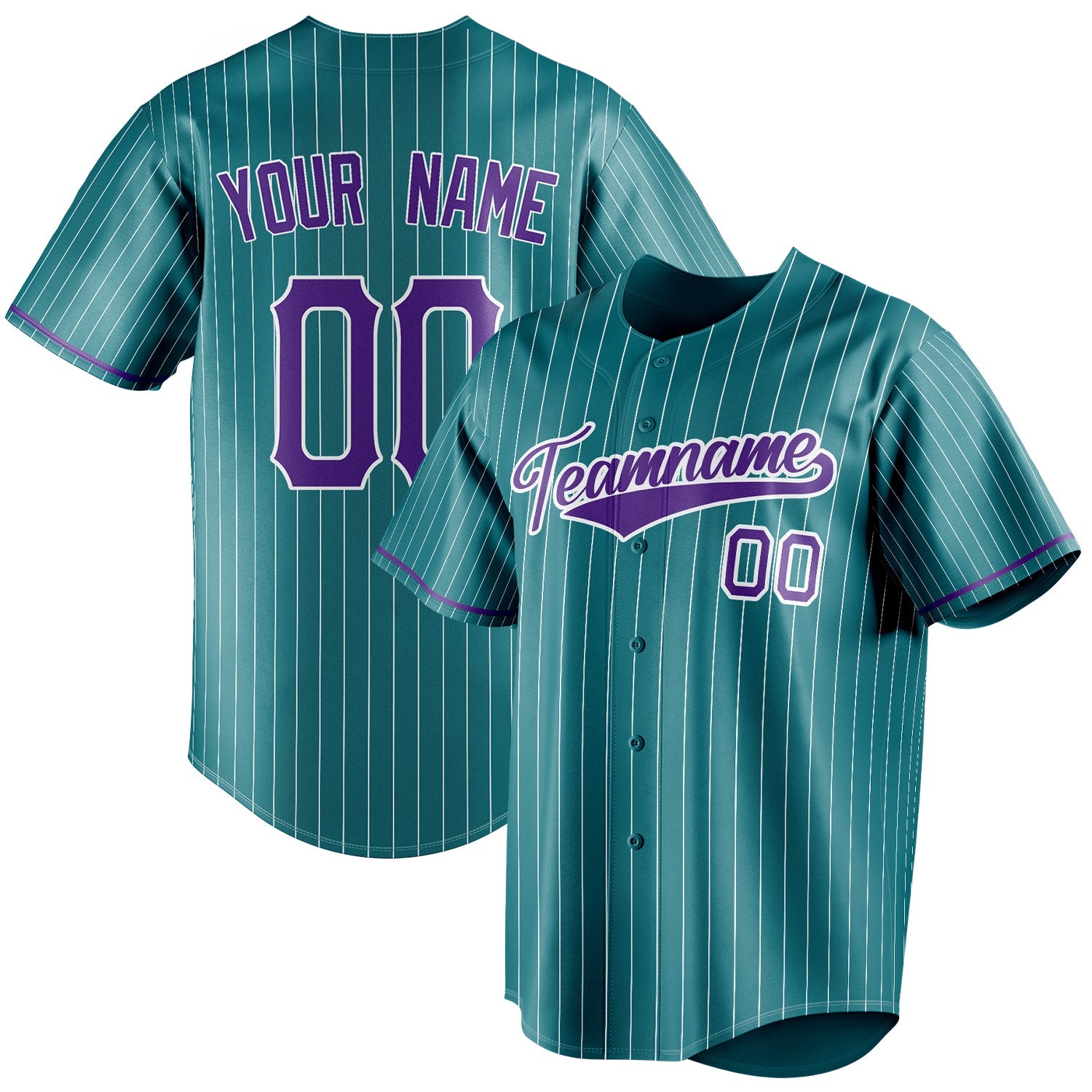 Personalized Teal & Purple White Pinstripe Fan Baseball Jersey BB01240530CK337