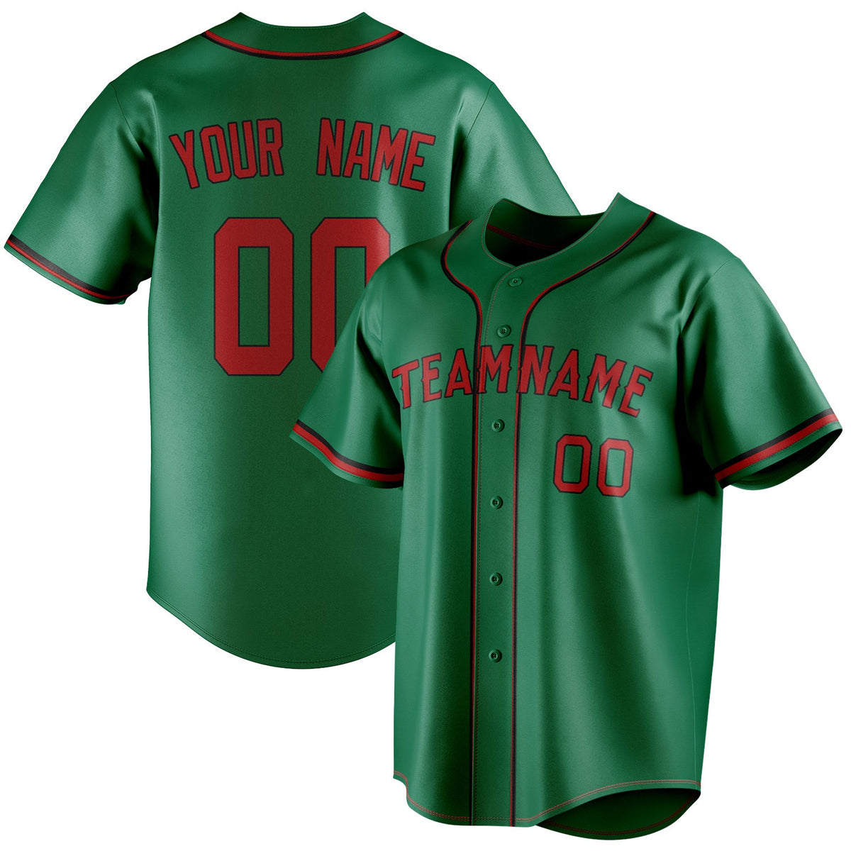 Personalized Kelly Green & Red Color Fan Baseball Jersey BB01240530WX228