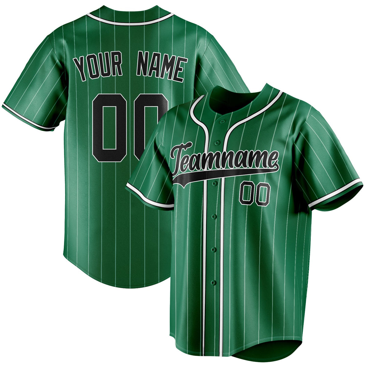 Personalized Kelly Green & Black White Pinstripe Fan Baseball Jersey BB01240530WX230