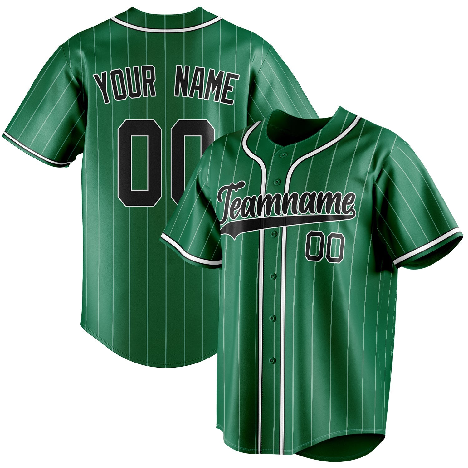 Personalized Kelly Green & Black White Pinstripe Fan Baseball Jersey BB01240530WX230