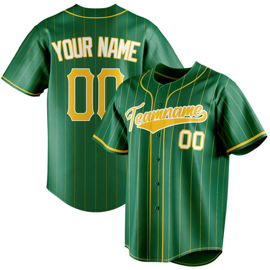 Personalized Kelly Green & Gold Gold Pinstripe Fan Baseball Jersey BB01240530WX234