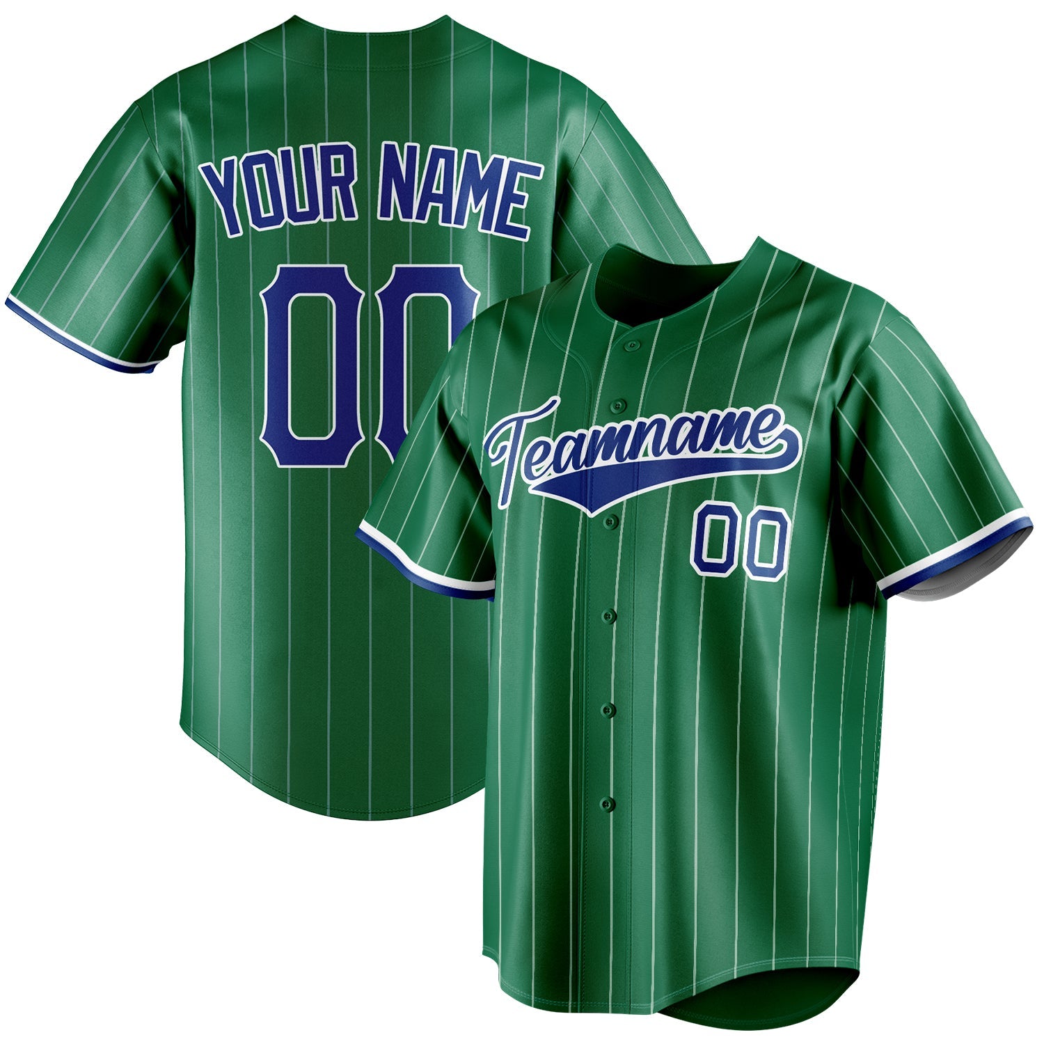 Personalized Kelly Green & Royal White Pinstripe Fan Baseball Jersey BB01240530WX238
