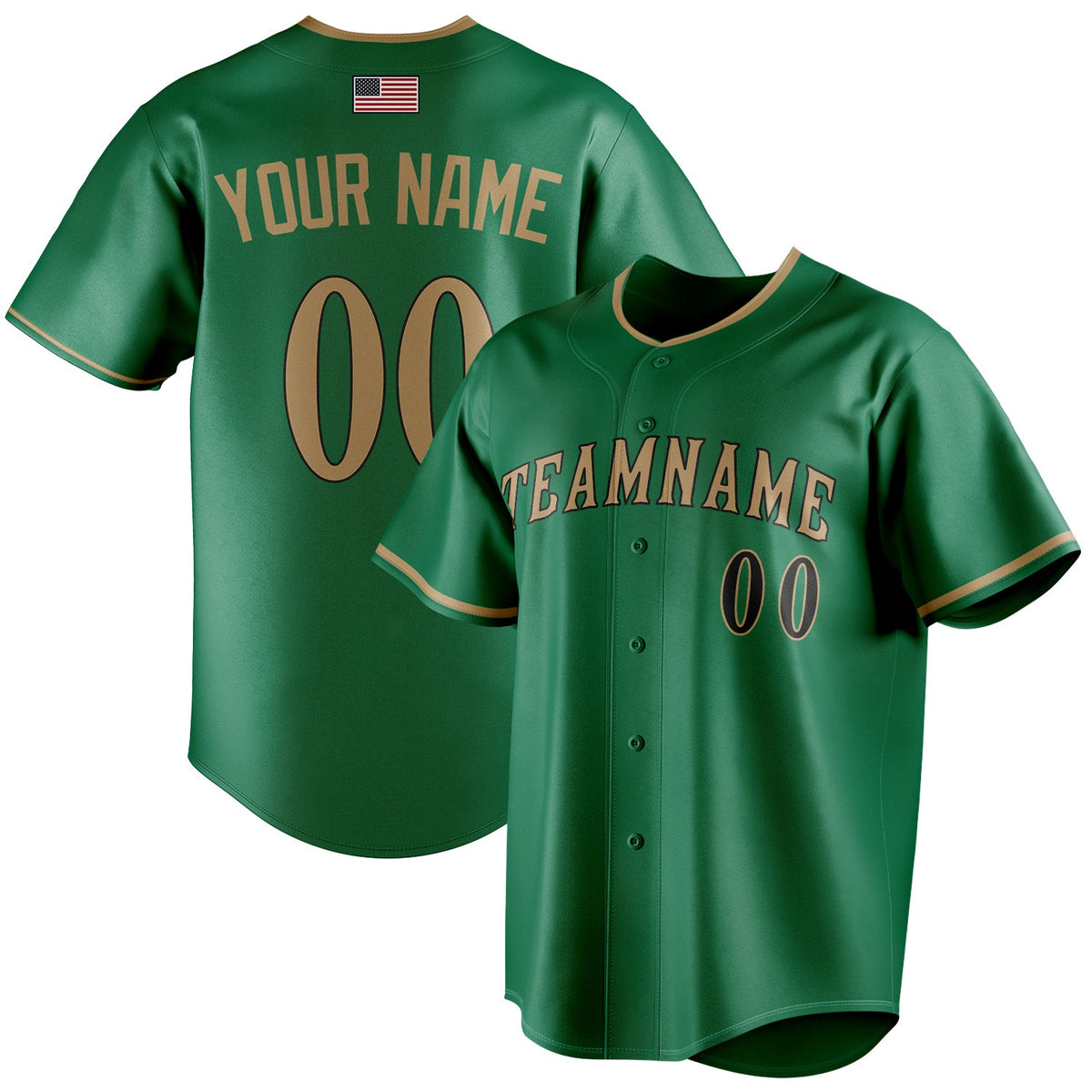 Personalized Kelly Green & Old Gold Color Fan Baseball Jersey BB01240530WX240