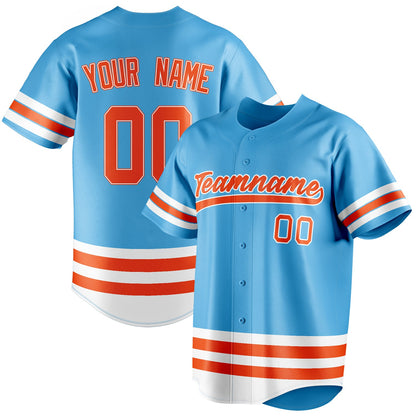 Personalized Sky Blue & Orange Double Stripe Fan Baseball Jersey BB01240530WX303