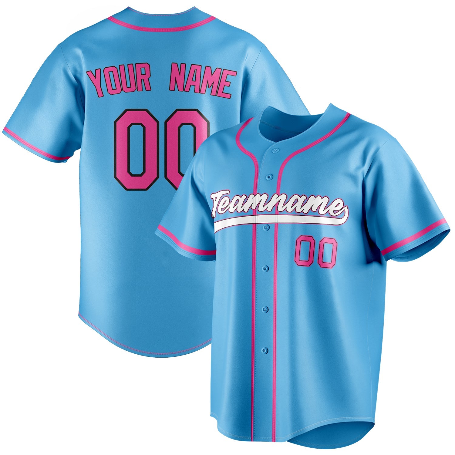 Personalized Sky Blue & Pink Color Fan Baseball Jersey BB01240530WX316