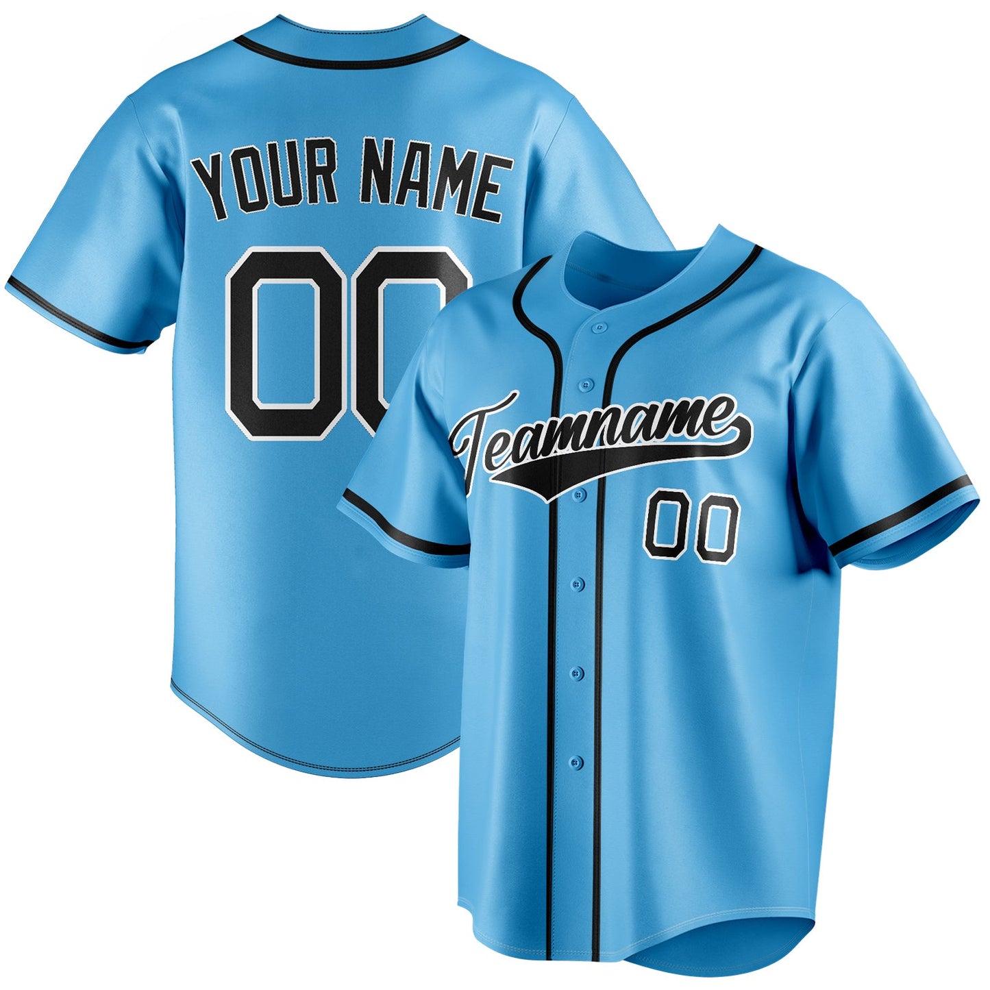 Personalized Sky Blue & Black Color Fan Baseball Jersey BB01240530WX317