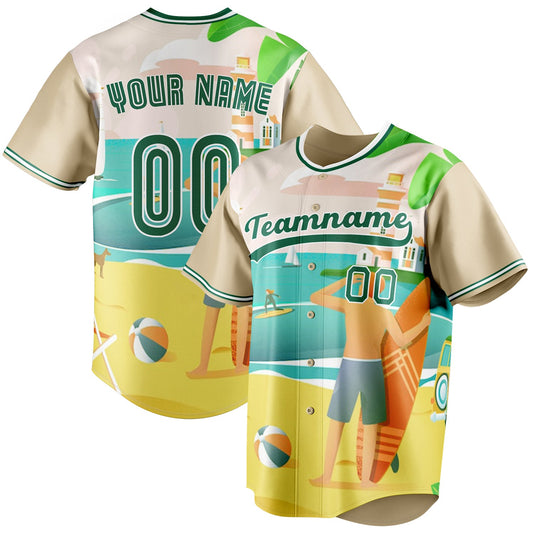 Personalized Sand & Green 3D Pattern Tropical Beach Hawaii Palm Fan Baseball Jersey BB01240530WX385