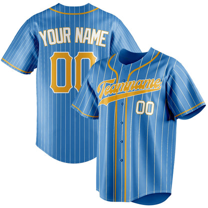 Personalized Powder Blue & Yellow Cream Pinstripe Fan Baseball Jersey BB01240530WY261