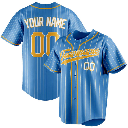 Personalized Powder Blue & Yellow Cream Pinstripe Fan Baseball Jersey BB01240530WY261