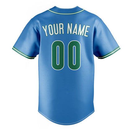 Powder-Blue & Green Varsity Baseball Jersey