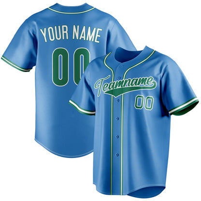 Personalized Powder Blue & Green Color Fan Baseball Jersey BB01240530WY262