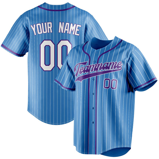 Personalized Powder Blue & Purple White Pinstripe Fan Baseball Jersey BB01240530WY268