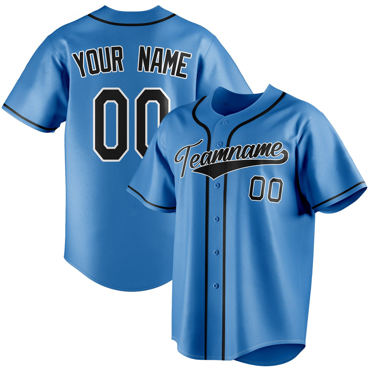 Personalized Powder Blue & Black Color Fan Baseball Jersey BB01240530WY277