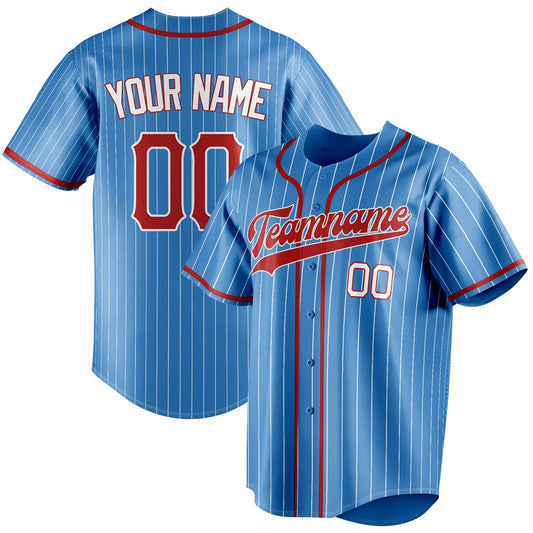 Personalized Powder Blue & Red White Pinstripe Fan Baseball Jersey BB01240530WY278