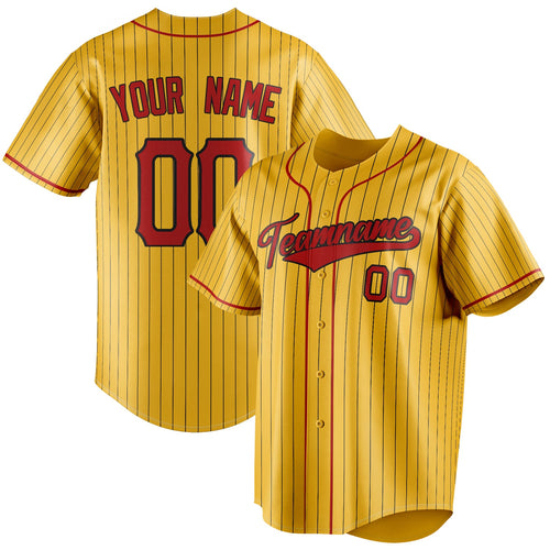 Personalized Yellow & Red Black Pinstripe Fan Baseball Jersey BB01240531CK572