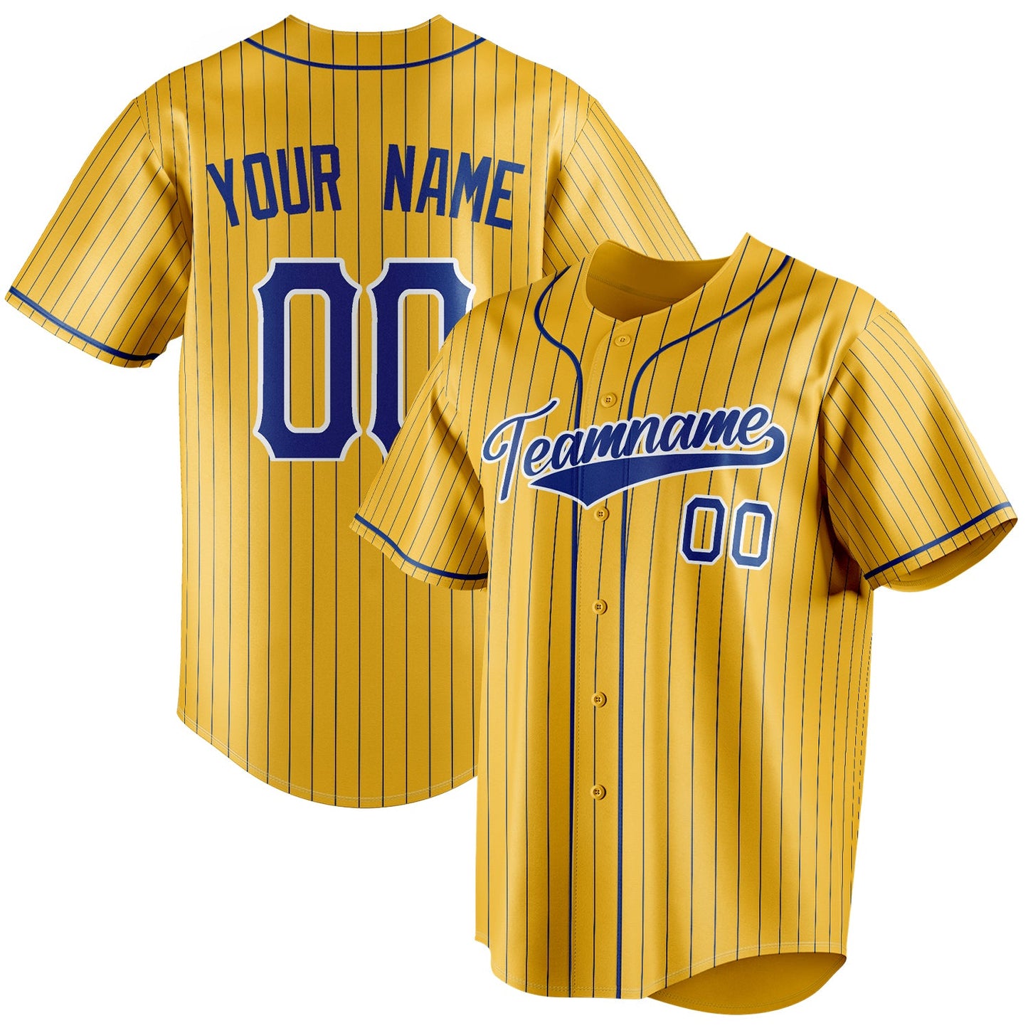Personalized Yellow & Navy Navy Pinstripe Fan Baseball Jersey BB01240531CK575