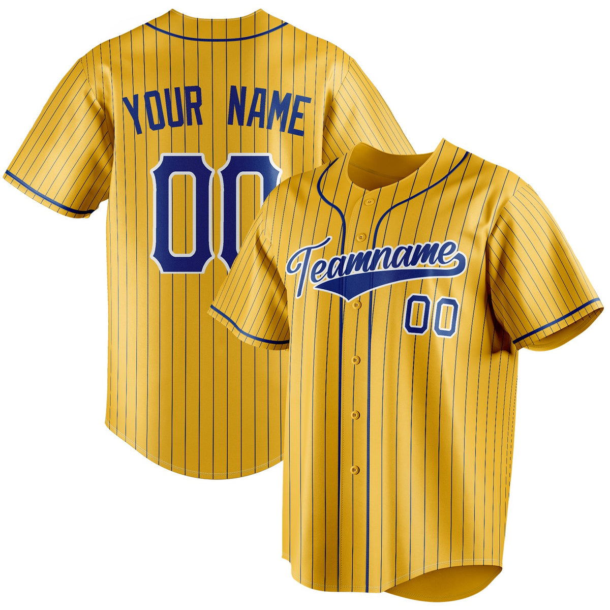 Personalized Yellow & Navy Navy Pinstripe Fan Baseball Jersey BB01240531CK575