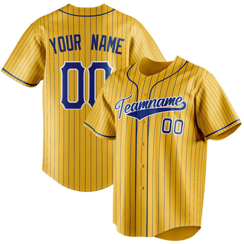 Personalized Yellow & Navy Navy Pinstripe Fan Baseball Jersey BB01240531CK575