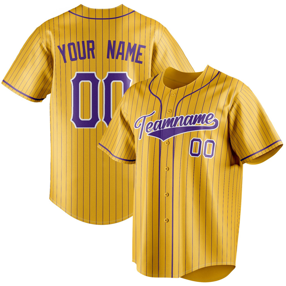 Personalized Yellow & Purple Purple Pinstripe Fan Baseball Jersey BB01240531CK576