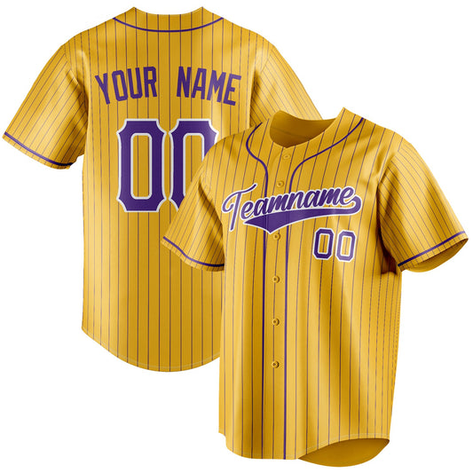 Personalized Yellow & Purple Purple Pinstripe Fan Baseball Jersey BB01240531CK576