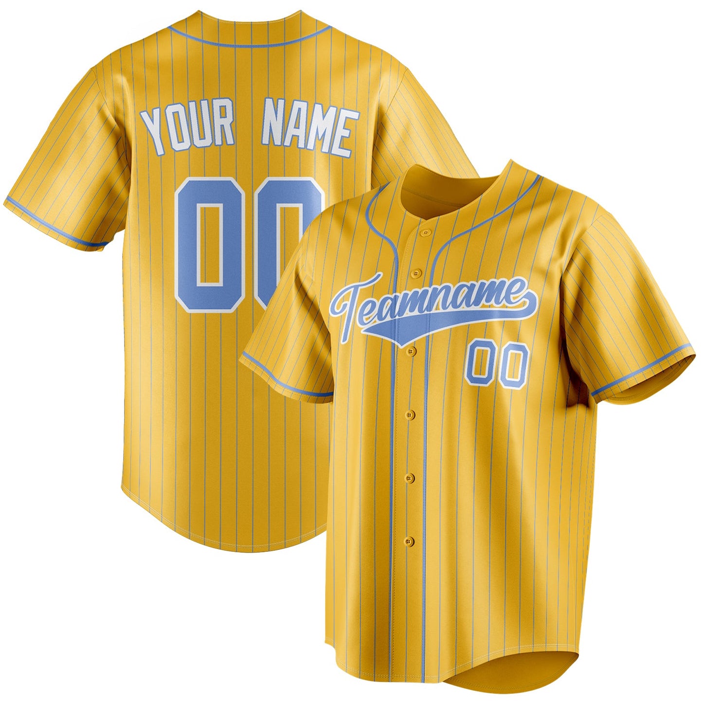 Personalized Yellow & Light Blue Light Blue Pinstripe Fan Baseball Jersey BB01240531CK577