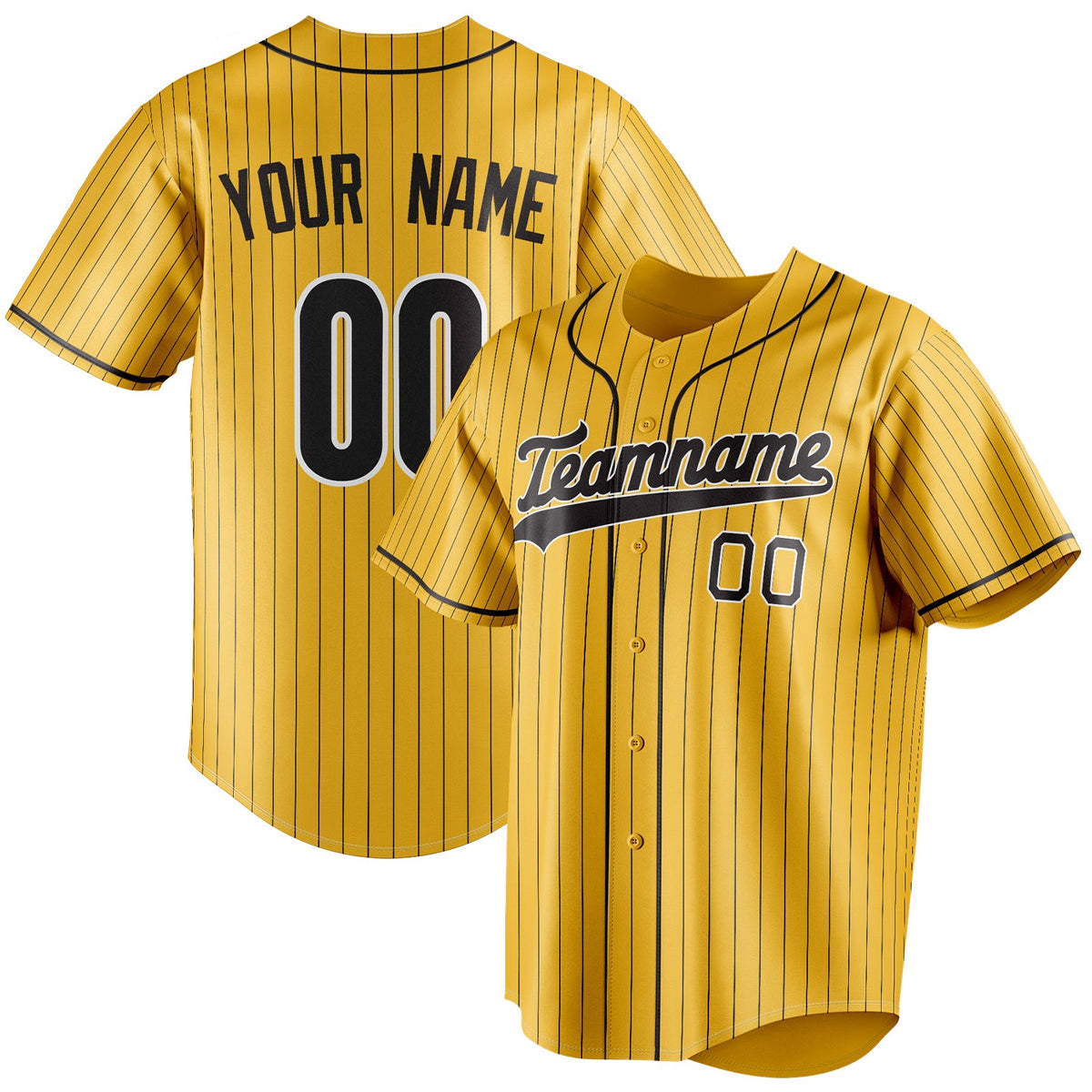 Personalized Yellow & Black Black Pinstripe Fan Baseball Jersey BB01240531CK578