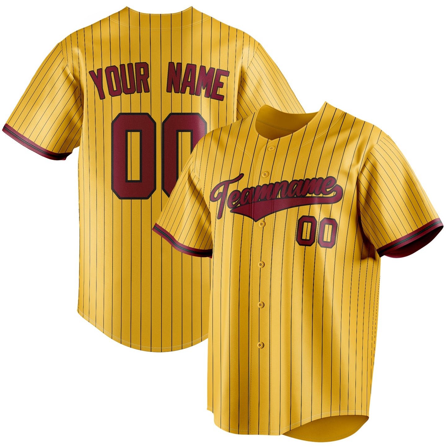 Personalized Yellow & Crimson Black Pinstripe Fan Baseball Jersey BB01240531CK579