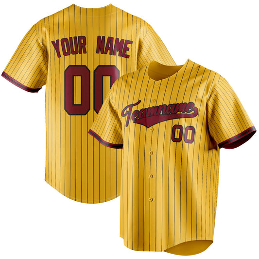 Personalized Yellow & Crimson Black Pinstripe Fan Baseball Jersey BB01240531CK579