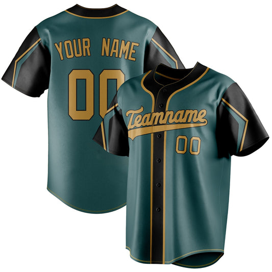 Personalized Midnight Green & Olg Gold 3 Colors Arm Shapes Fan Baseball Jersey BB01240531JZ441