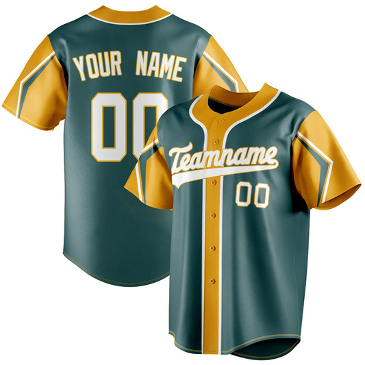 Personalized Midnight Green & Yellow 3 Colors Arm Shapes Fan Baseball Jersey BB01240531JZ455
