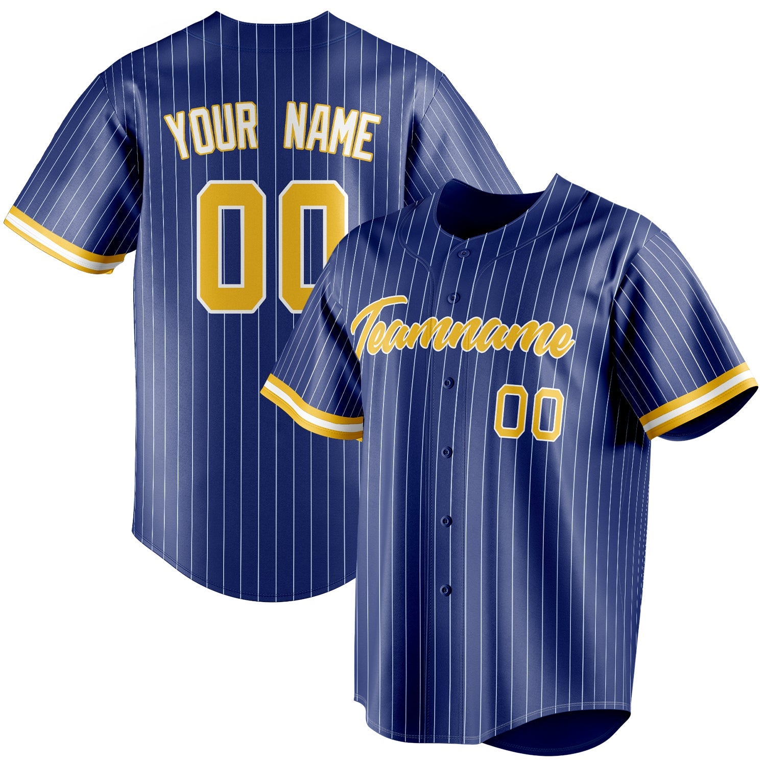 Personalized Royal & Gold White Pinstripe Fan Baseball Jersey BB01240531TY375