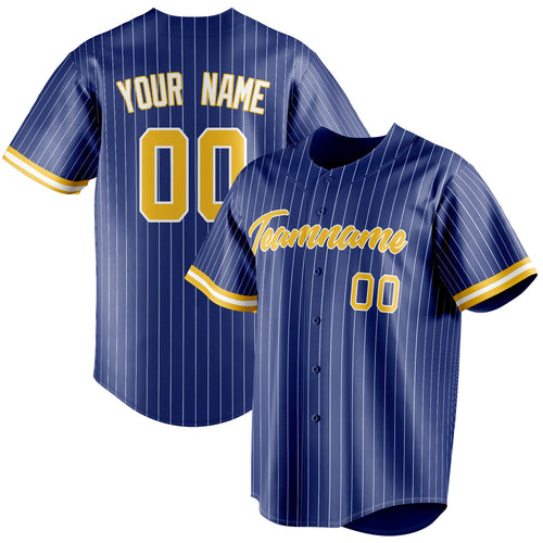 Personalized Royal & Gold White Pinstripe Fan Baseball Jersey BB01240531TY375