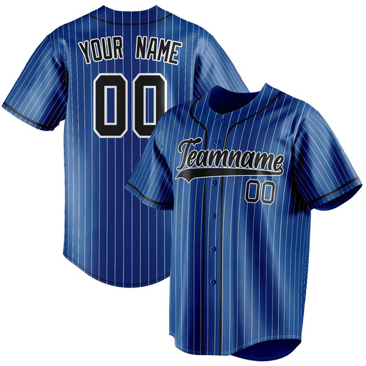 Personalized Royal & Black White Pinstripe Fan Baseball Jersey BB01240531TY378