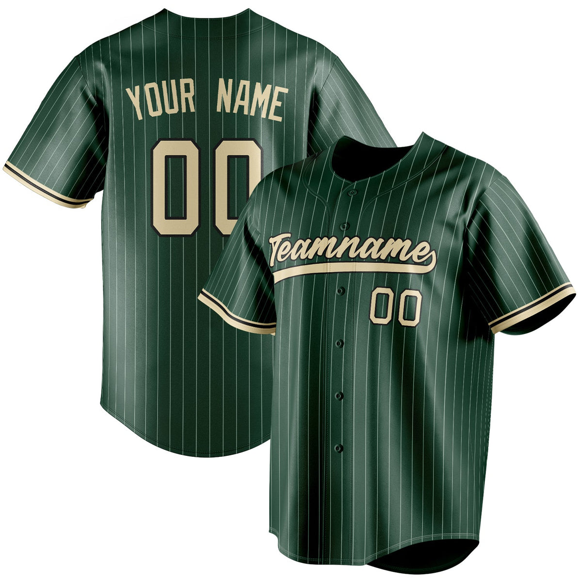 Personalized Green & Cream White Pinstripe Fan Baseball Jersey BB01240531TY403