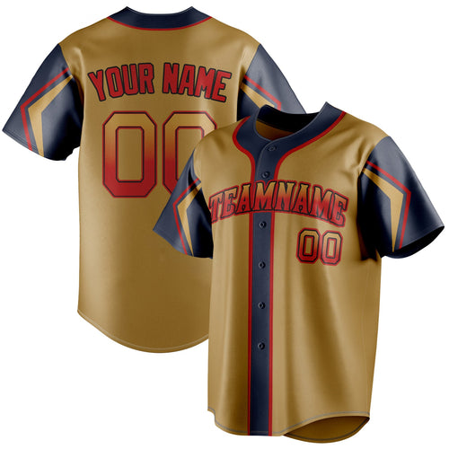 Personalized Old Gold & Navy 3 Colors Arm Shapes Fan Baseball Jersey BB01240531WX522