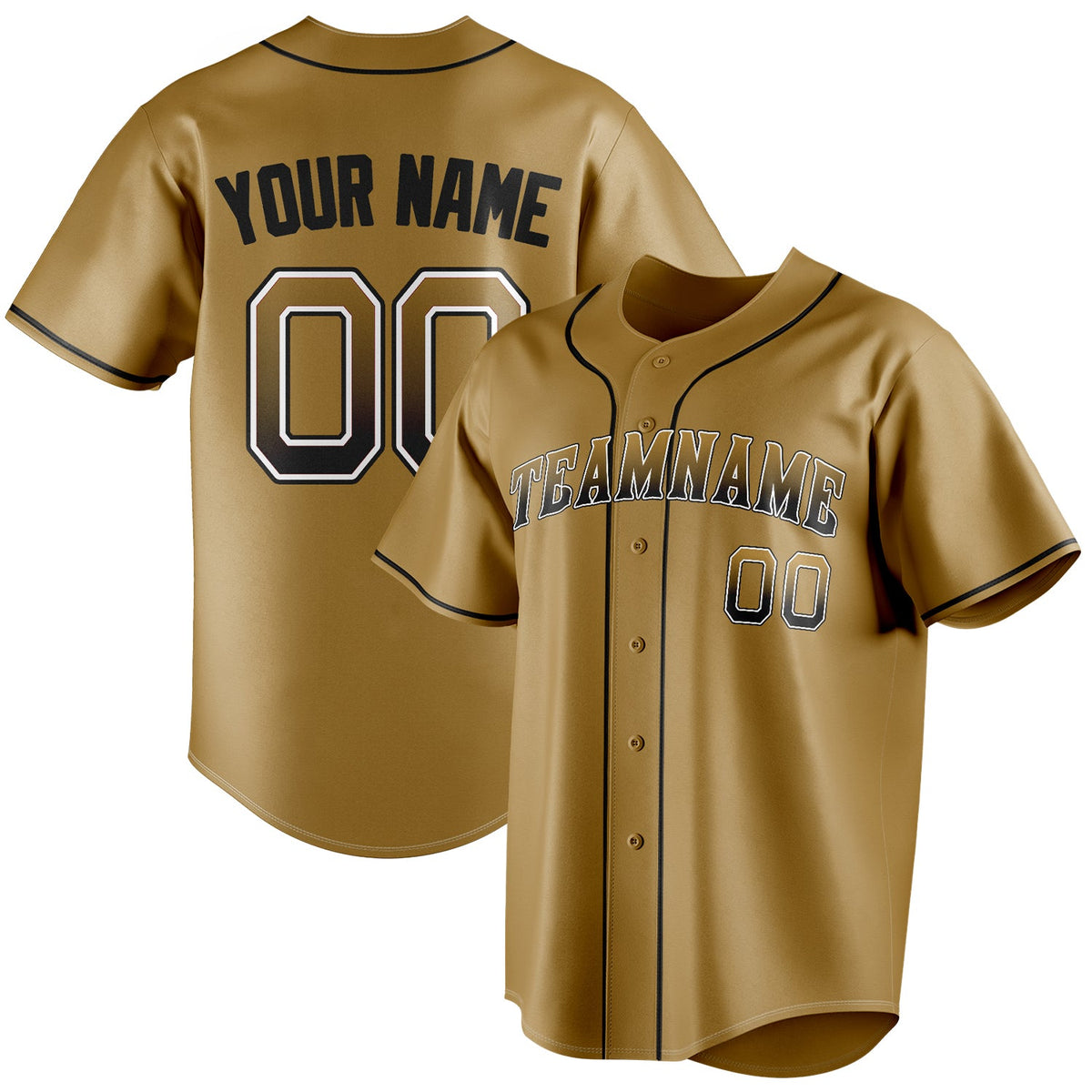 Personalized Old Gold & Black Color Fan Baseball Jersey BB01240531WX538