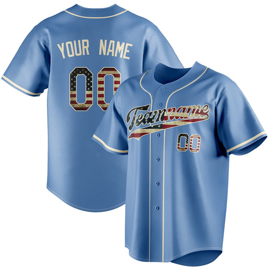 Personalized Light Blue & Cream Vintage USA Flag Fan Baseball Jersey BB01240531WY462