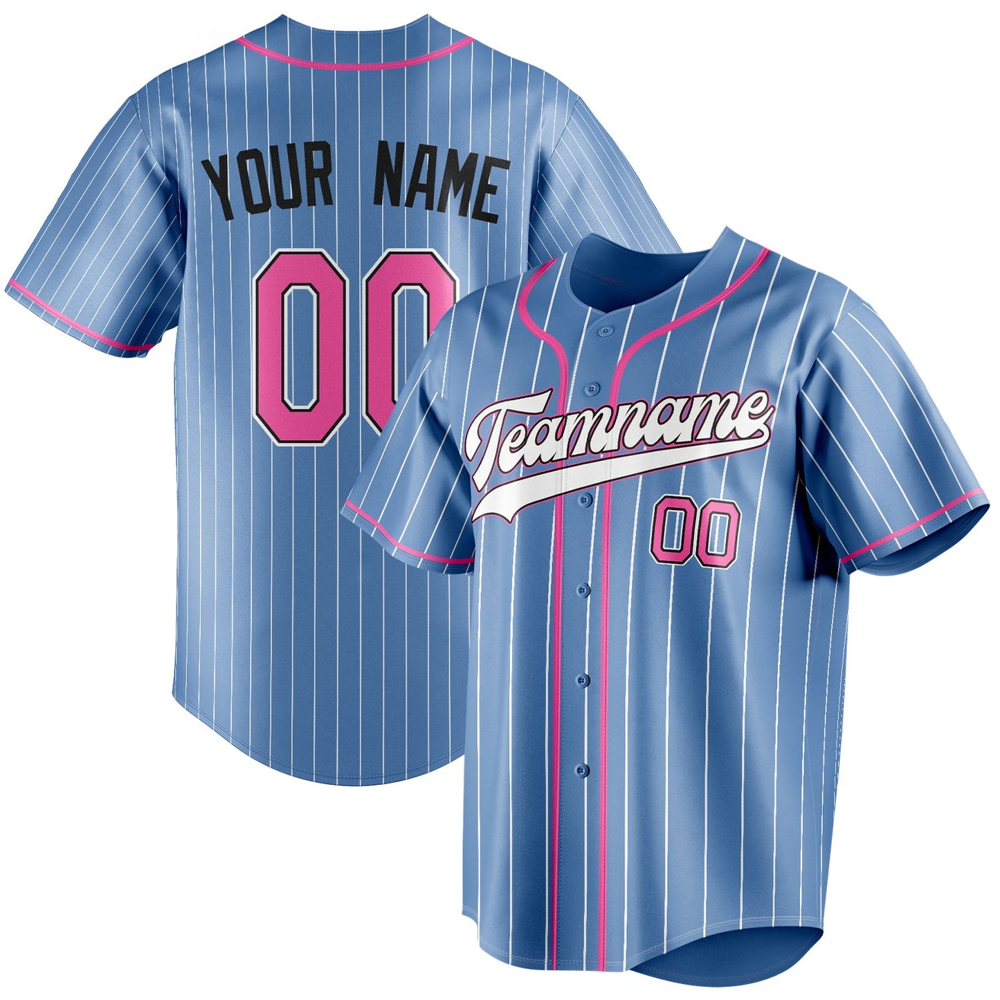 Personalized Light Blue & Pink White Pinstripe Fan Baseball Jersey BB01240531WY475