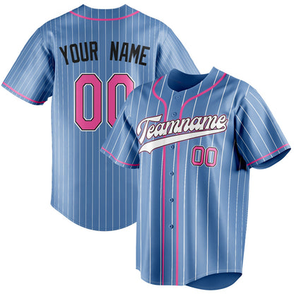 Personalized Light Blue & Pink White Pinstripe Fan Baseball Jersey BB01240531WY475