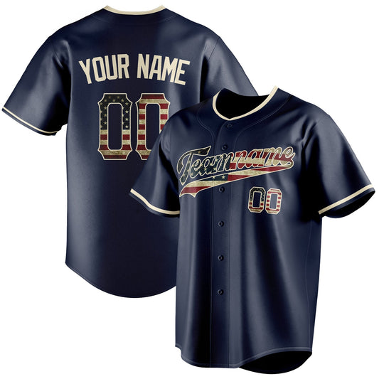 Personalized Navy & Cream Vintage USA Flag Fan Baseball Jersey BB01240531WY485