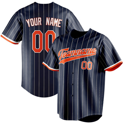 Personalized Navy & Orange Cream Pinstripe Fan Baseball Jersey BB01240531WY486
