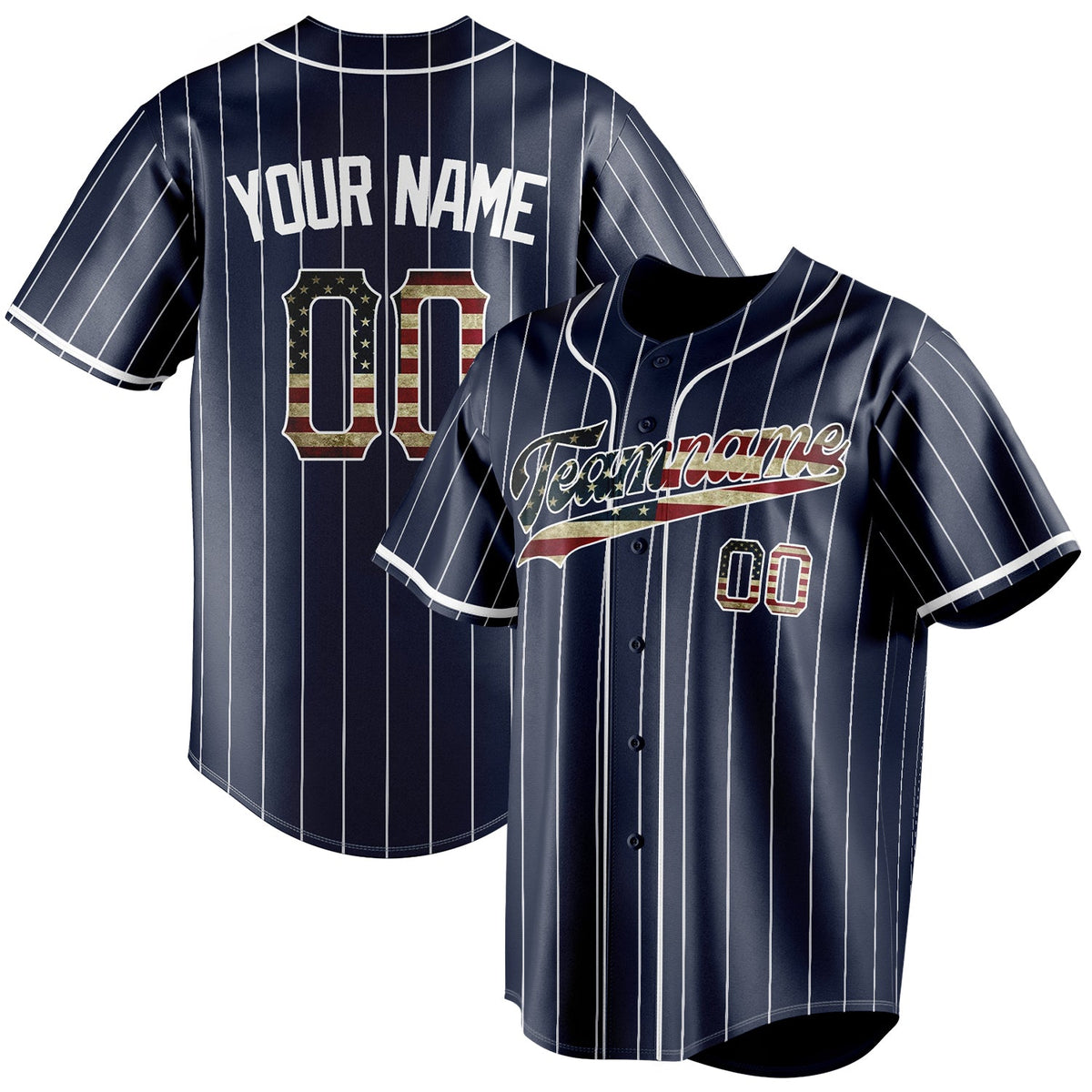 Personalized Navy & White White Pinstripe Fan Baseball Jersey BB01240531WY499