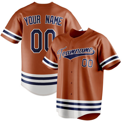 Personalized Texas Orange & Navy Double Stripe Fan Baseball Jersey BB01240531WY552