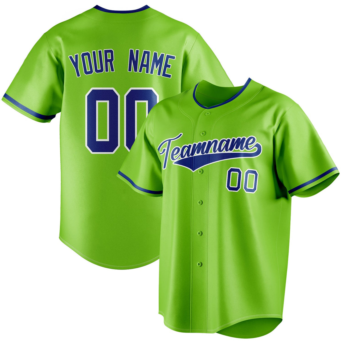 Personalized Neon Green & Royal Color Fan Baseball Jersey BB01240531XJ434