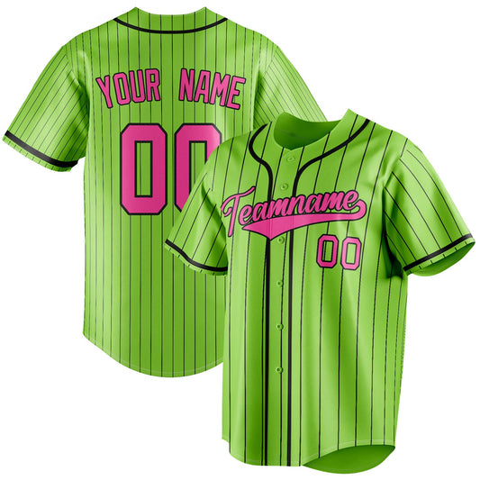 Personalized Neon Green & Pink Black Pinstripe Fan Baseball Jersey BB01240531XJ436