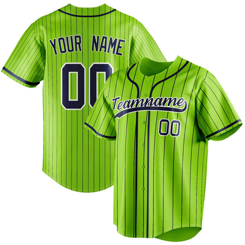 Personalized Neon Green & Navy Black Pinstripe Fan Baseball Jersey BB01240531XJ437